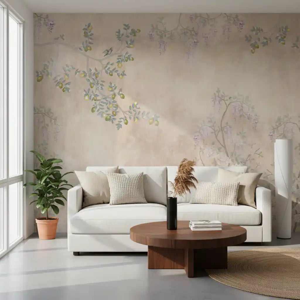 Wisteria & Lemon Blossom Serenity Cream Wall Mural