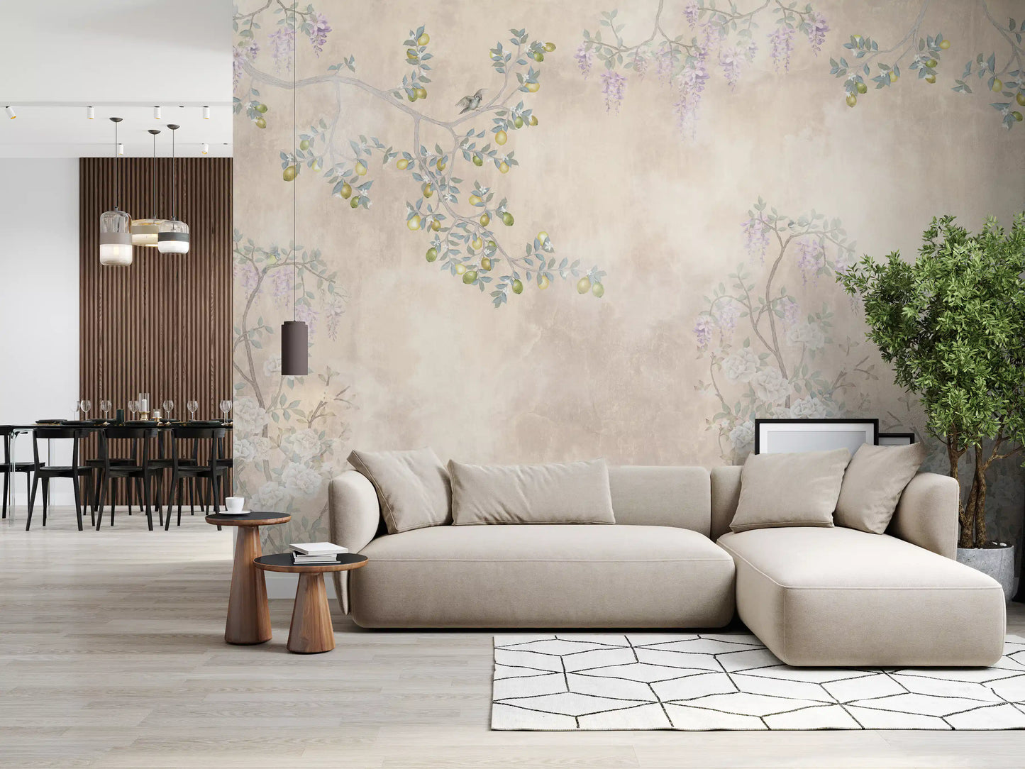 Wisteria & Lemon Blossom Serenity Cream Wall Mural