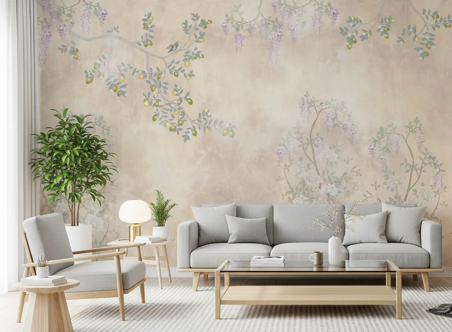 Wisteria & Lemon Blossom Serenity Cream Wall Mural