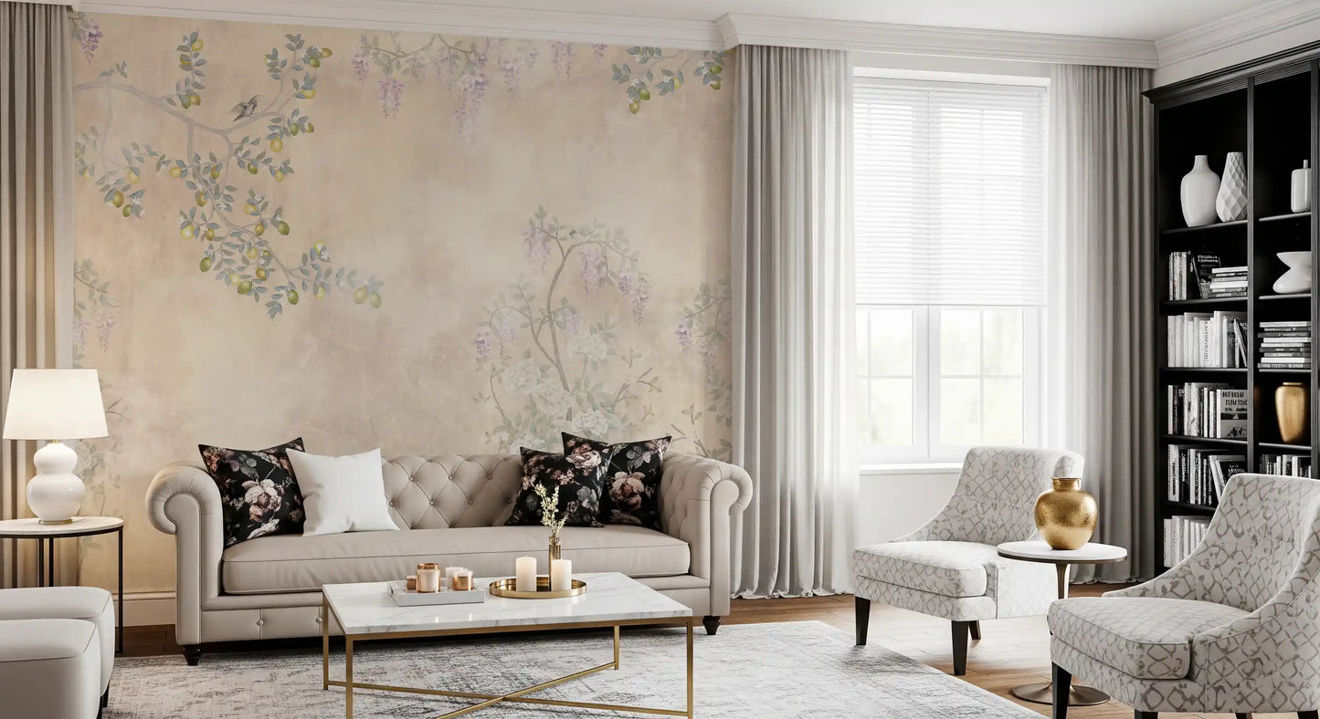 Wisteria & Lemon Blossom Serenity Cream Wall Mural