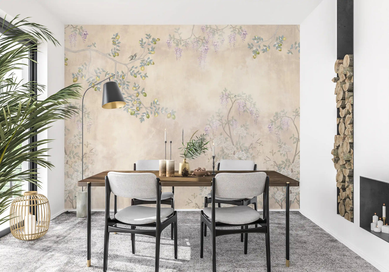 Wisteria & Lemon Blossom Serenity Cream Wall Mural