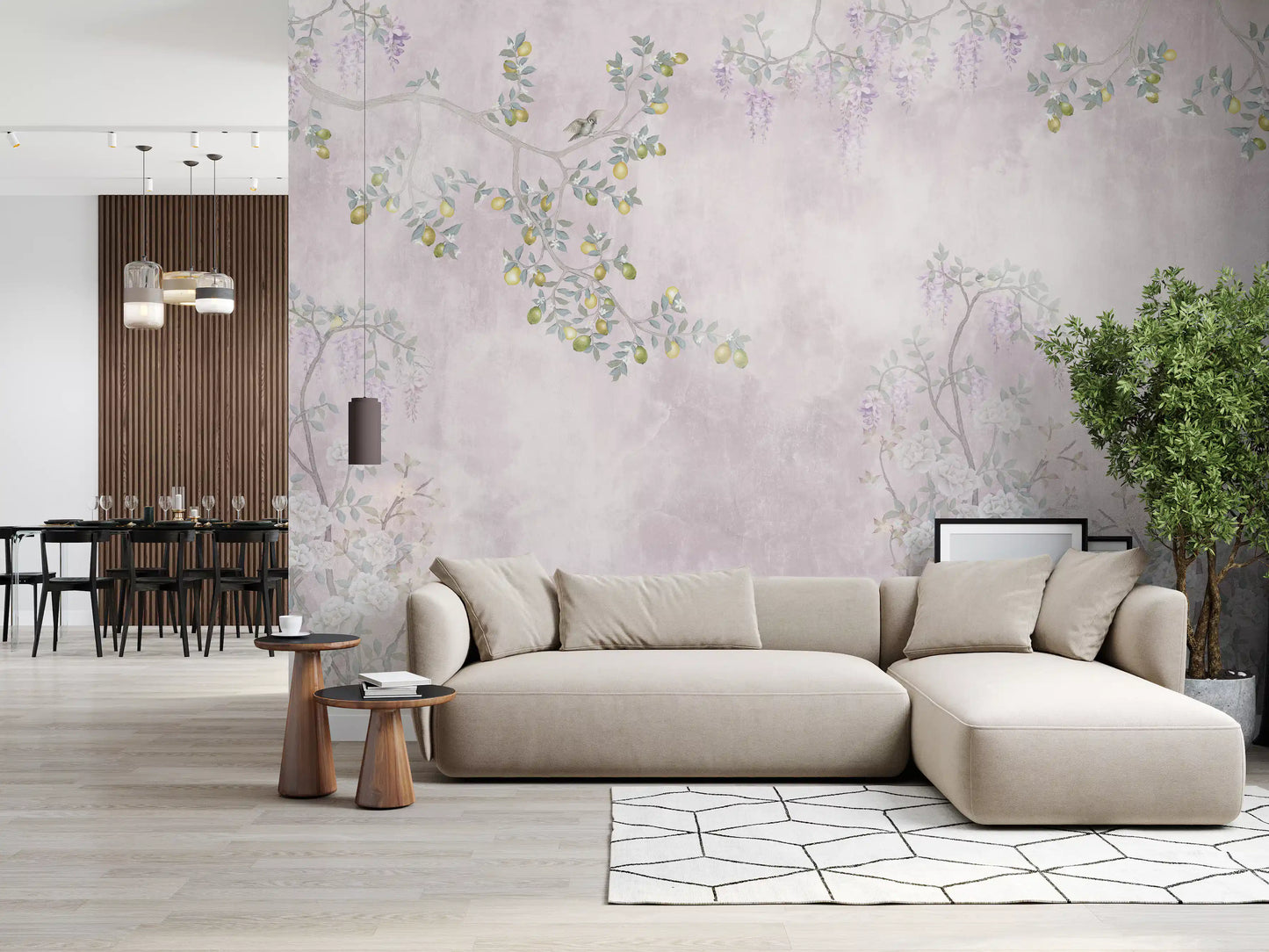 Wisteria & Lemon Blossom Serenity Pink Wall Mural