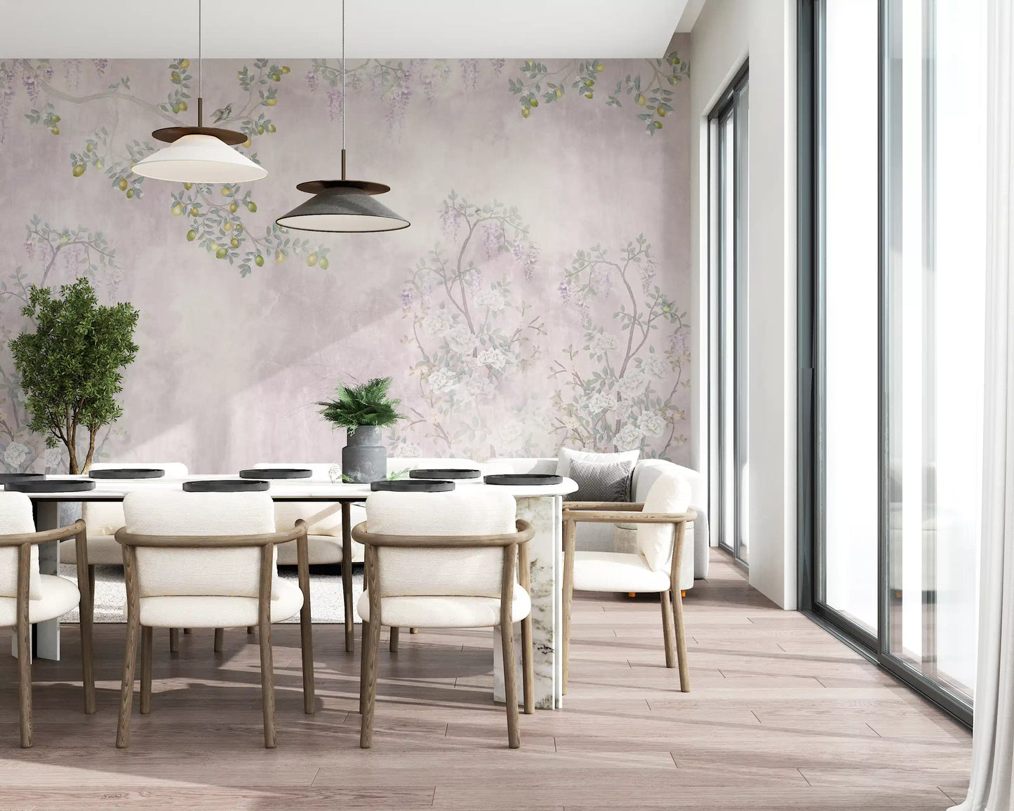 Wisteria & Lemon Blossom Serenity Pink Wall Mural