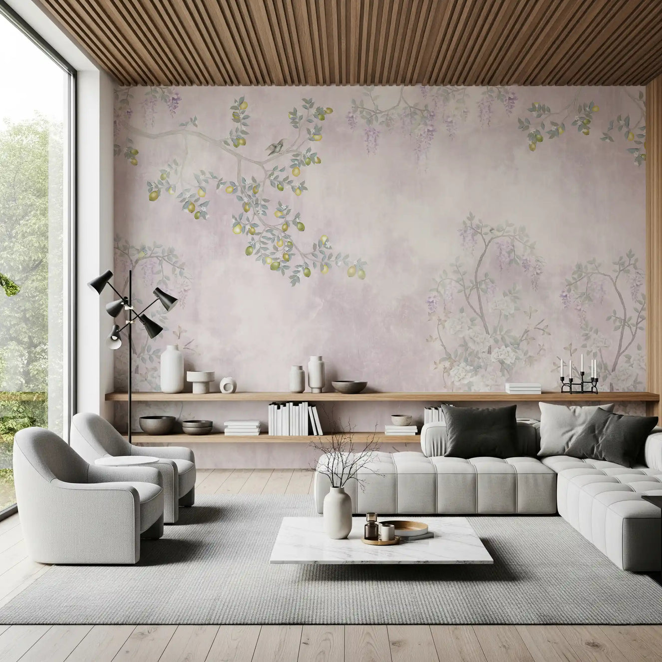 Wisteria & Lemon Blossom Serenity Pink Wall Mural