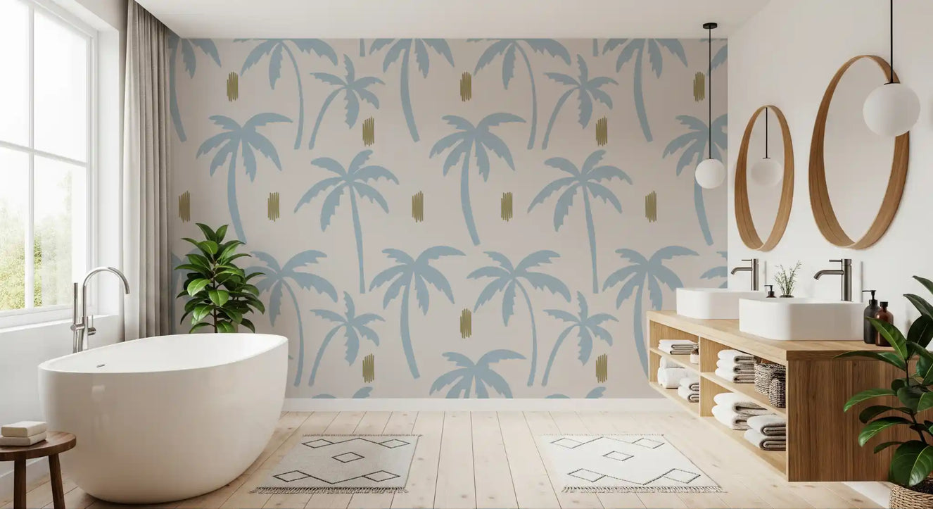 Light Blue Palm Tree Wallpaper Boho Coastal Wallpaper⁠