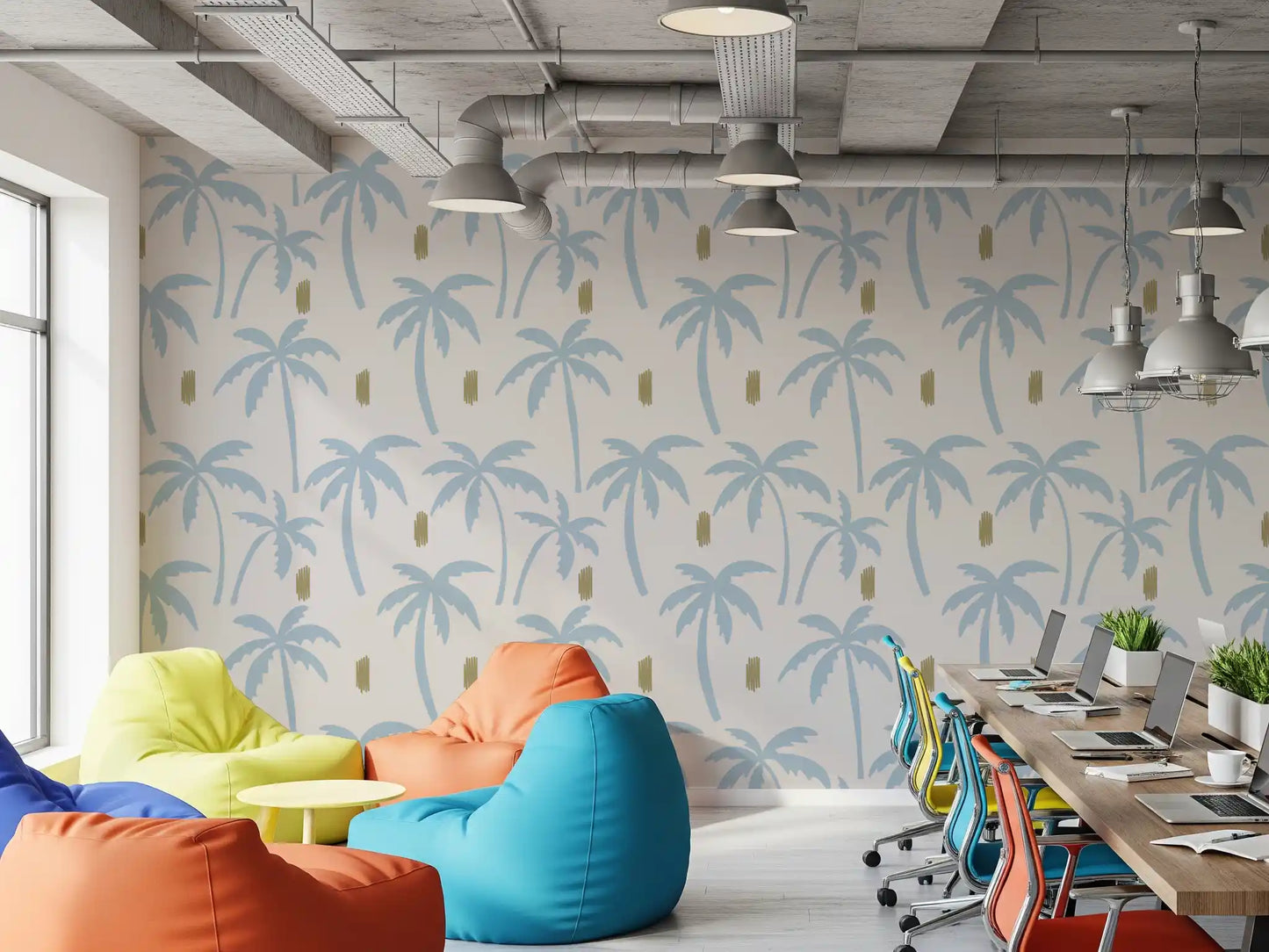 Light Blue Palm Tree Wallpaper Boho Coastal Wallpaper⁠