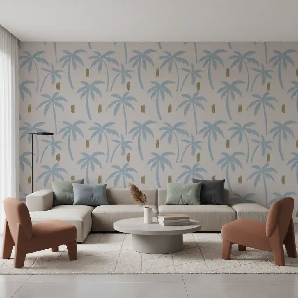 Light Blue Palm Tree Wallpaper Boho Coastal Wallpaper⁠