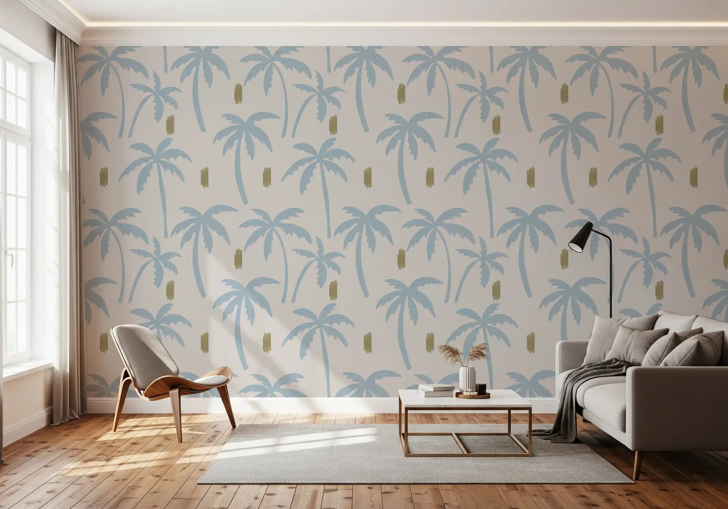 Light Blue Palm Tree Wallpaper Boho Coastal Wallpaper⁠