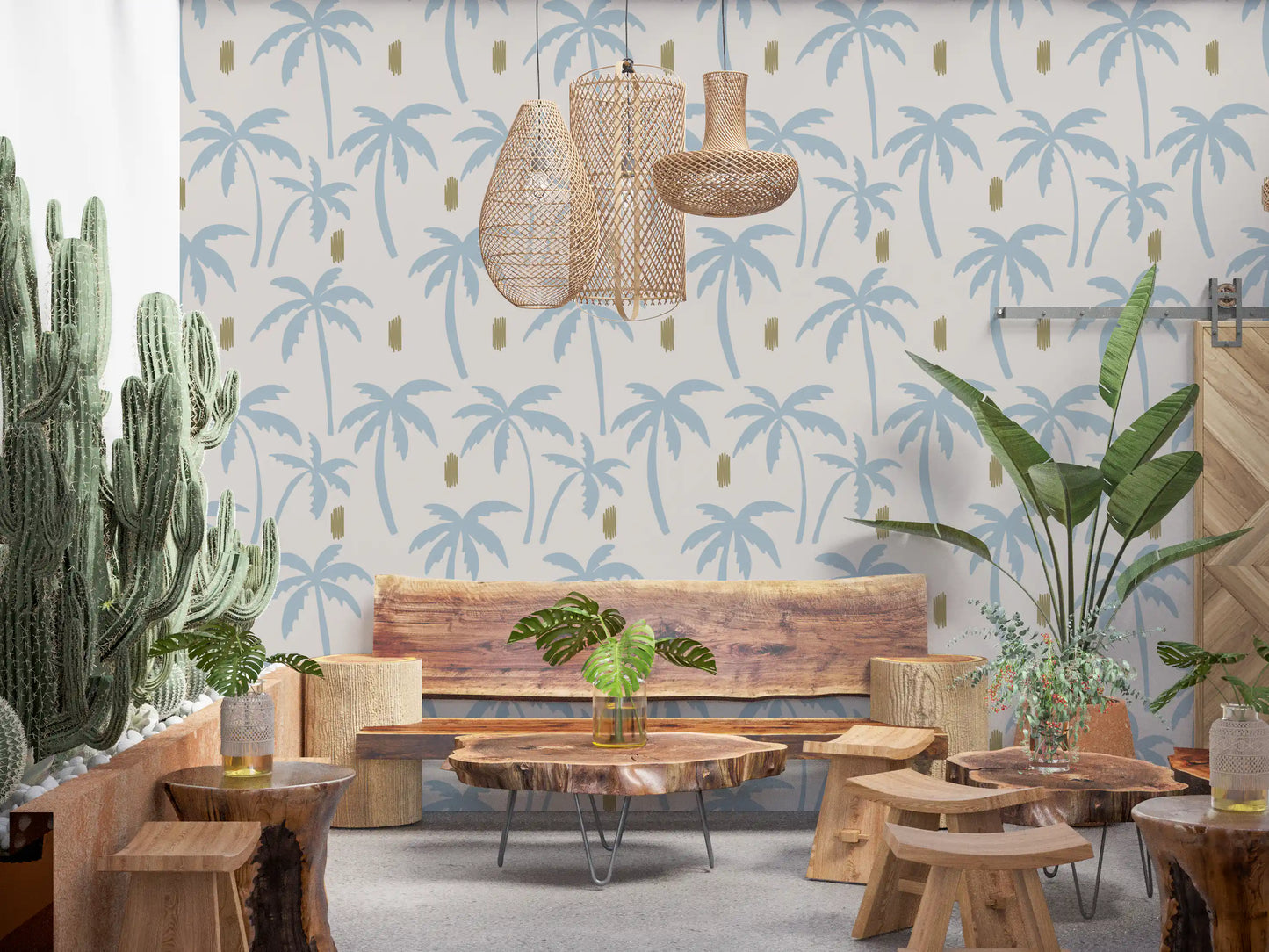 Light Blue Palm Tree Wallpaper Boho Coastal Wallpaper⁠