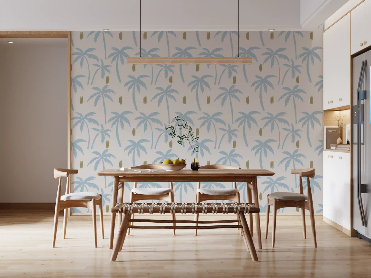 Light Blue Palm Tree Wallpaper Boho Coastal Wallpaper⁠