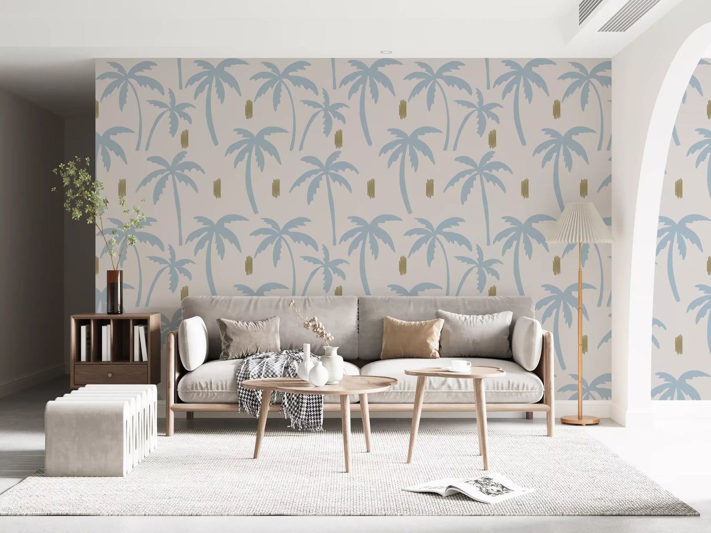 Light Blue Palm Tree Wallpaper Boho Coastal Wallpaper⁠