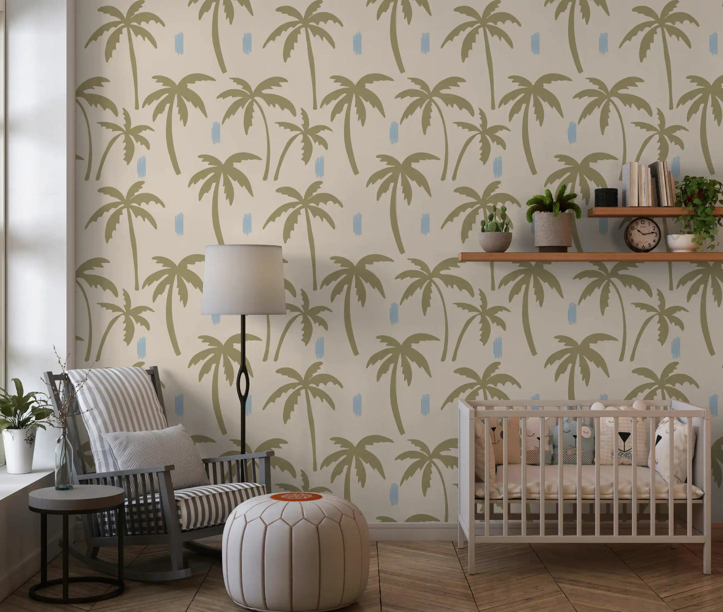 Olive Green Palm Tree Wallpaper Boho Coastal Wallpaper⁠