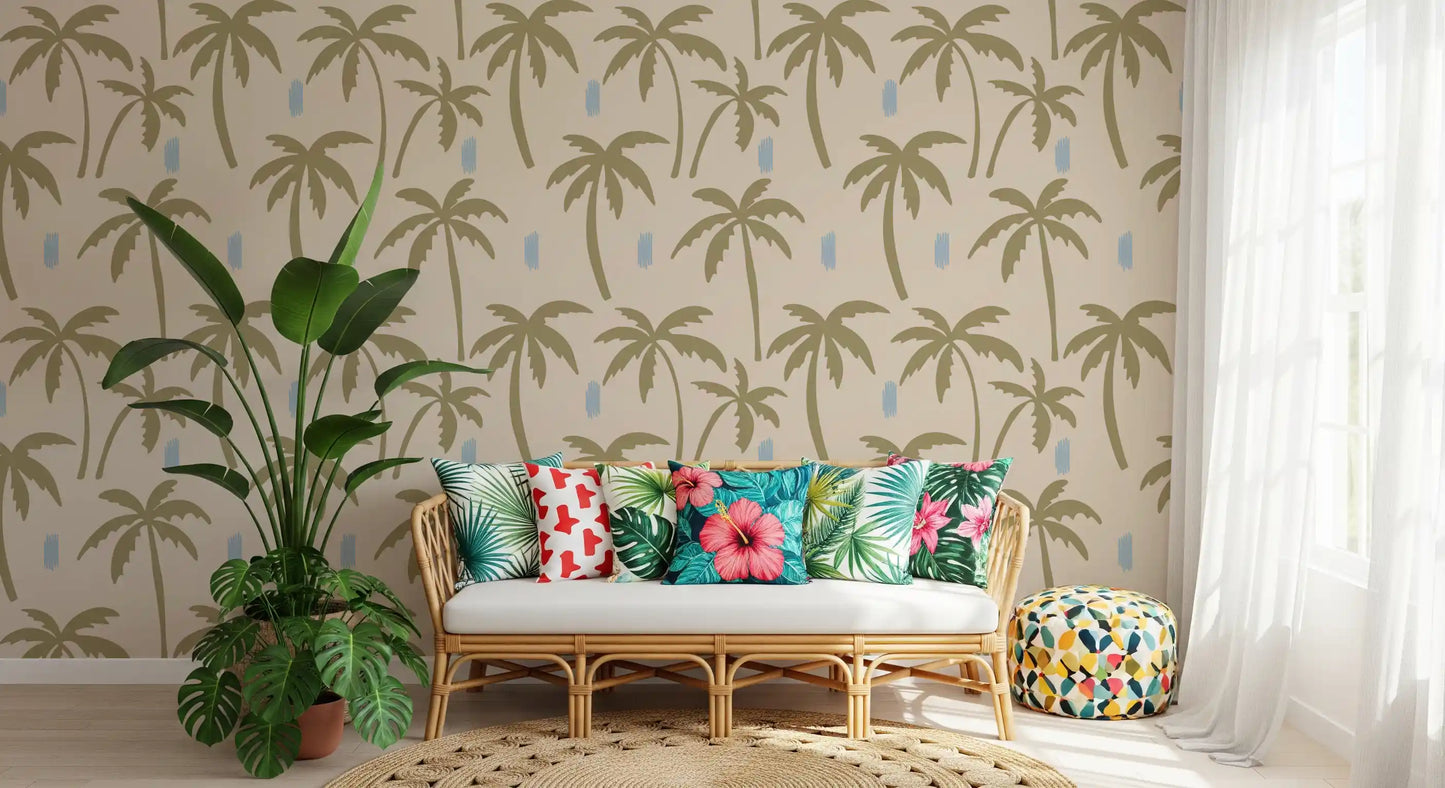 Olive Green Palm Tree Wallpaper Boho Coastal Wallpaper⁠
