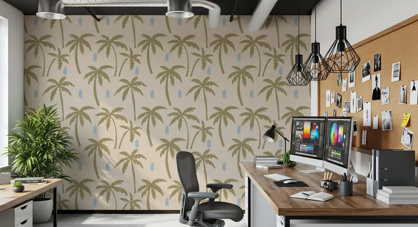 Olive Green Palm Tree Wallpaper Boho Coastal Wallpaper⁠