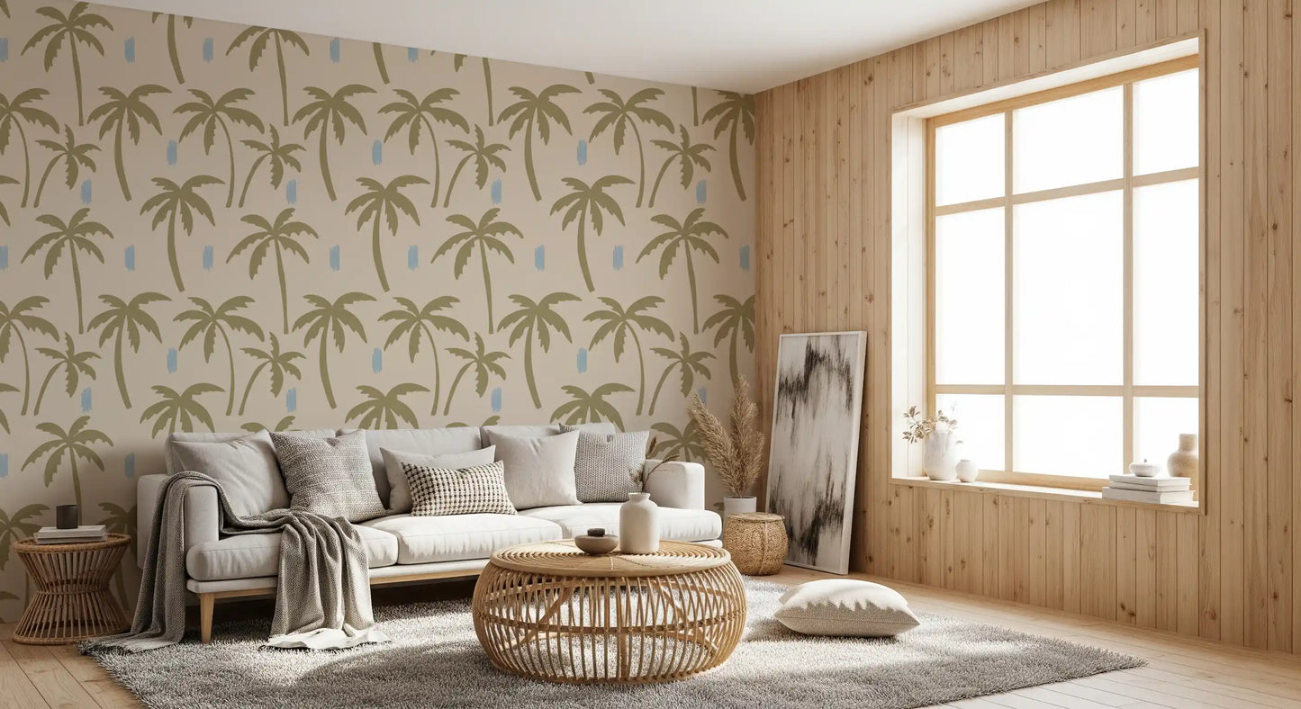 Olive Green Palm Tree Wallpaper Boho Coastal Wallpaper⁠