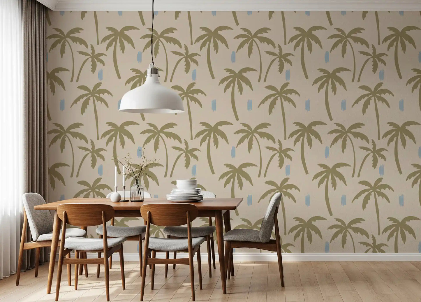 Olive Green Palm Tree Wallpaper Boho Coastal Wallpaper⁠
