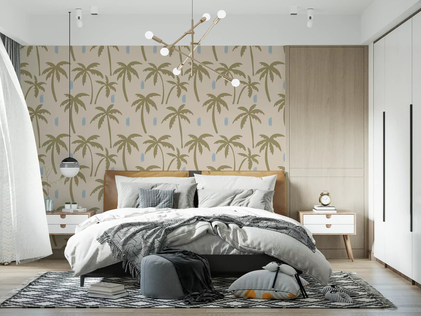 Olive Green Palm Tree Wallpaper Boho Coastal Wallpaper⁠