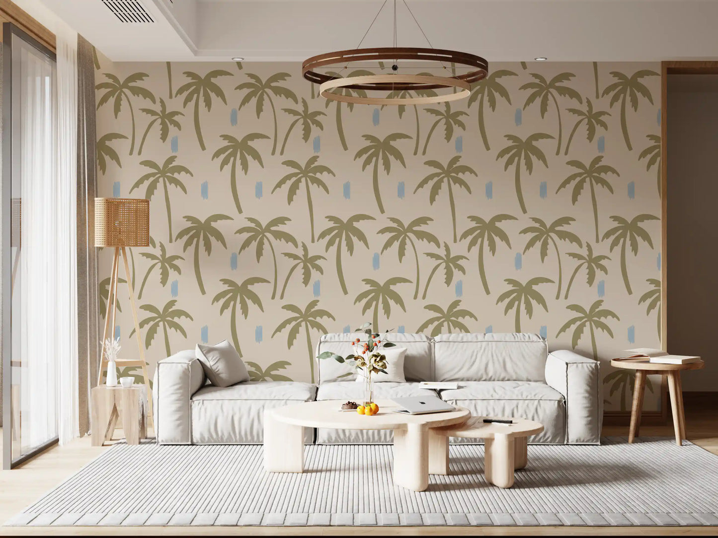 Olive Green Palm Tree Wallpaper Boho Coastal Wallpaper⁠