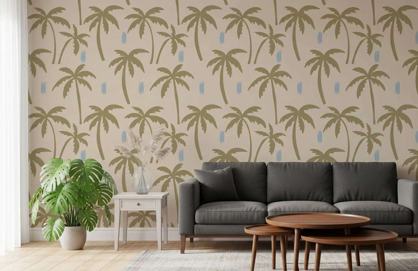 Olive Green Palm Tree Wallpaper Boho Coastal Wallpaper⁠