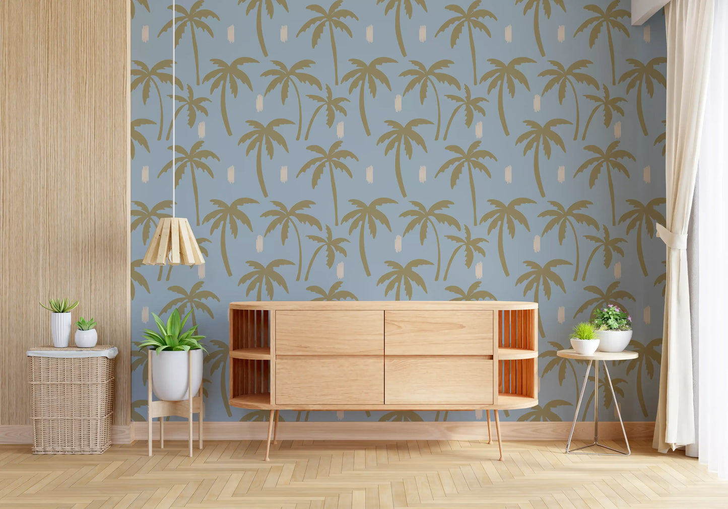 Soft Blue Palm Tree Wallpaper Boho Coastal Wallpaper⁠