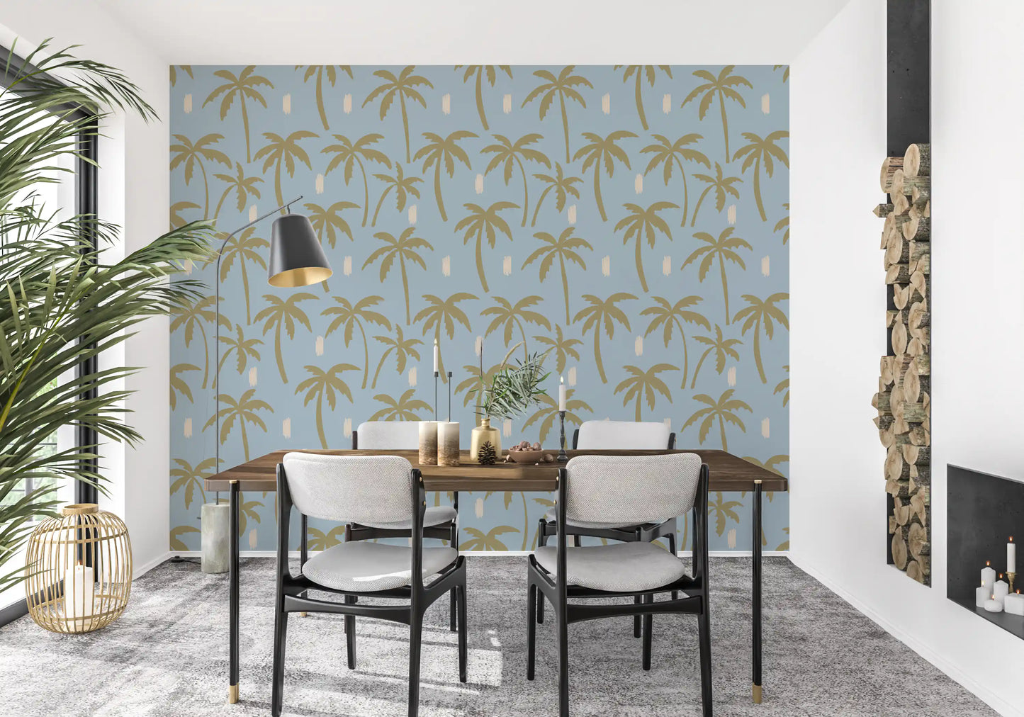Soft Blue Palm Tree Wallpaper Boho Coastal Wallpaper⁠