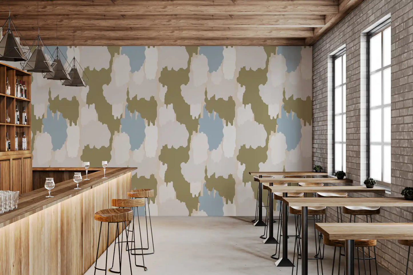 Olive Green Abstract Wallpaper Boho Coastal Wallpaper⁠