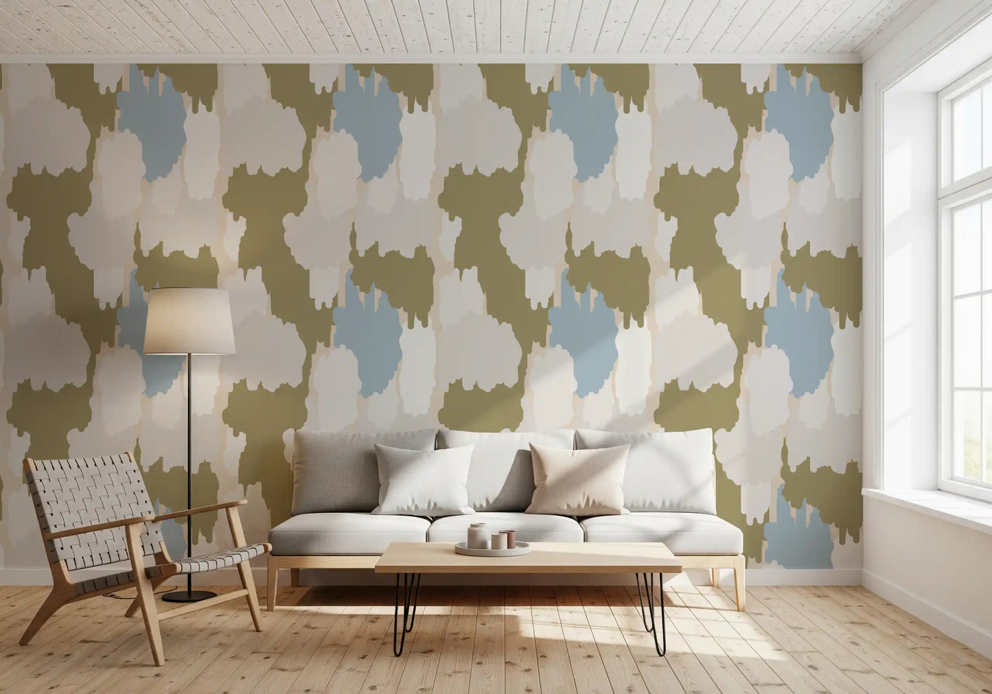 Olive Green Abstract Wallpaper Boho Coastal Wallpaper⁠