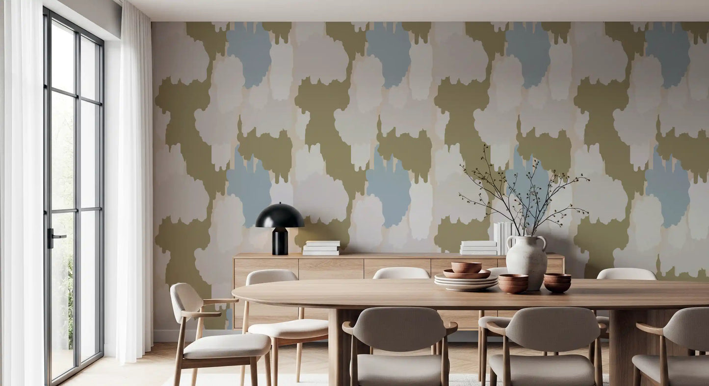 Olive Green Abstract Wallpaper Boho Coastal Wallpaper⁠