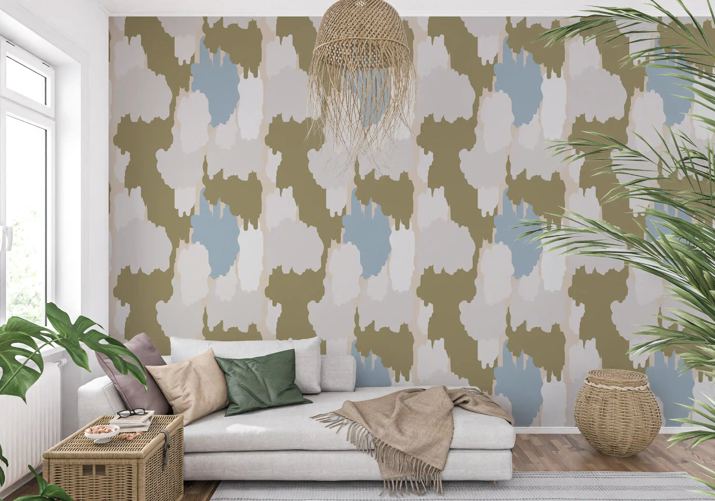 Olive Green Abstract Wallpaper Boho Coastal Wallpaper⁠