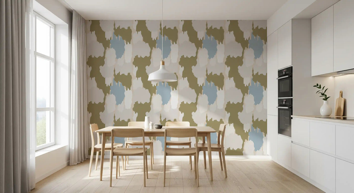 Olive Green Abstract Wallpaper Boho Coastal Wallpaper⁠