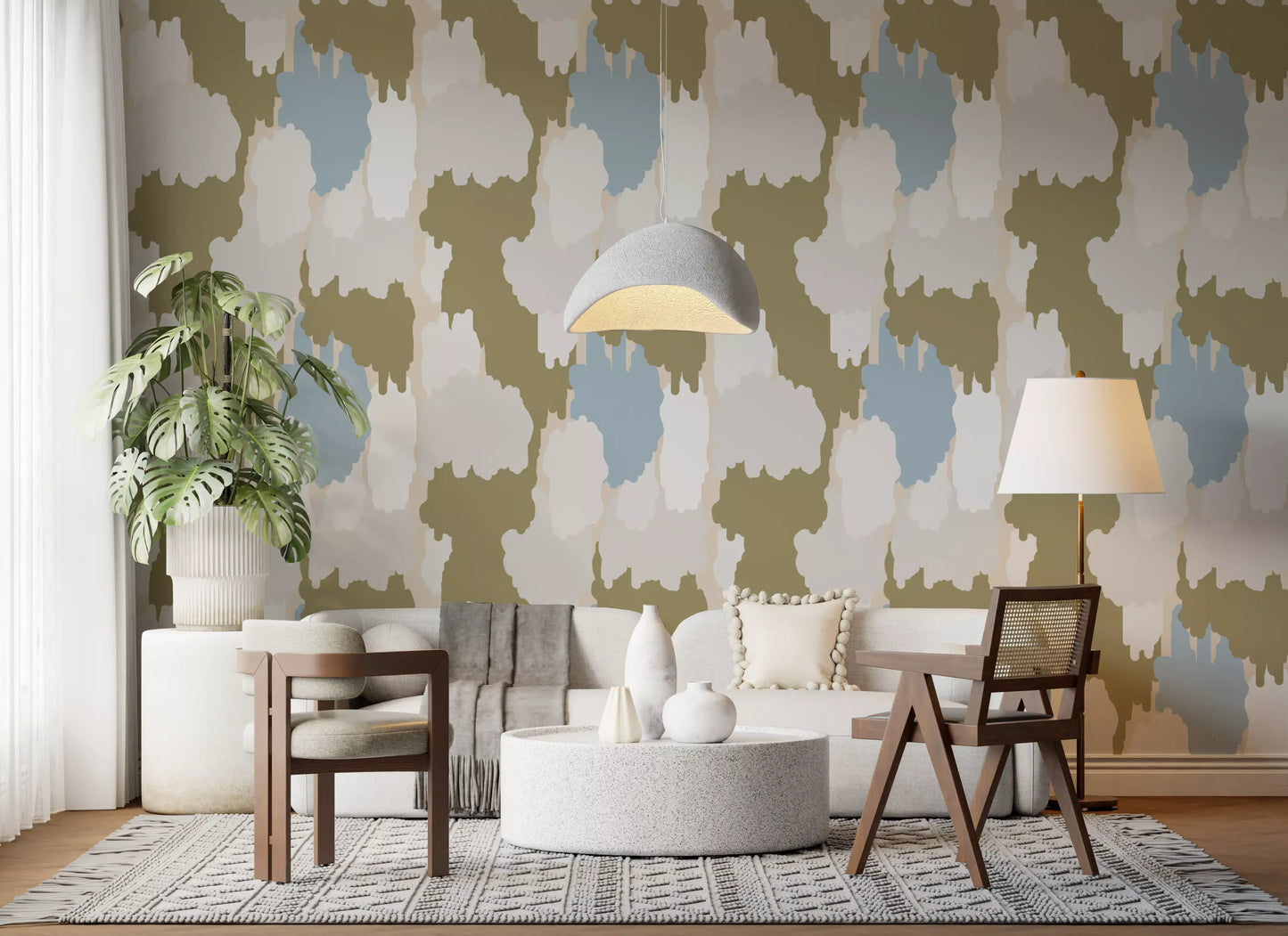 Olive Green Abstract Wallpaper Boho Coastal Wallpaper⁠