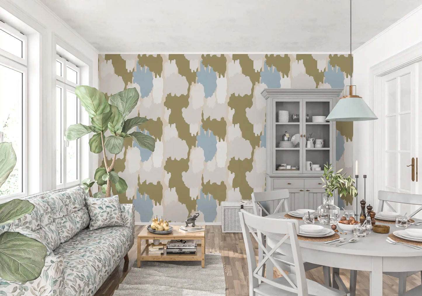Olive Green Abstract Wallpaper Boho Coastal Wallpaper⁠