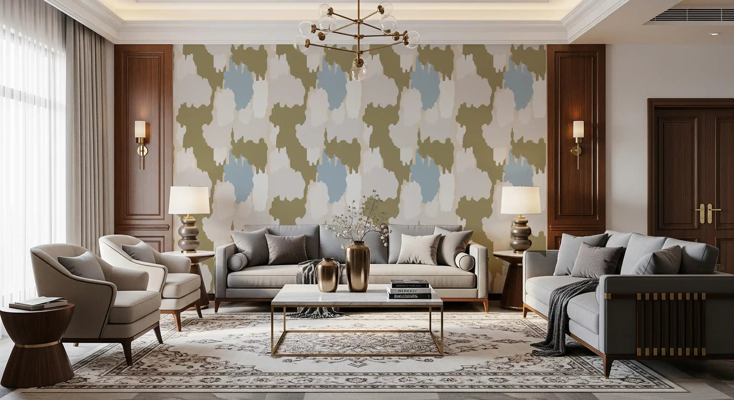 Olive Green Abstract Wallpaper Boho Coastal Wallpaper⁠