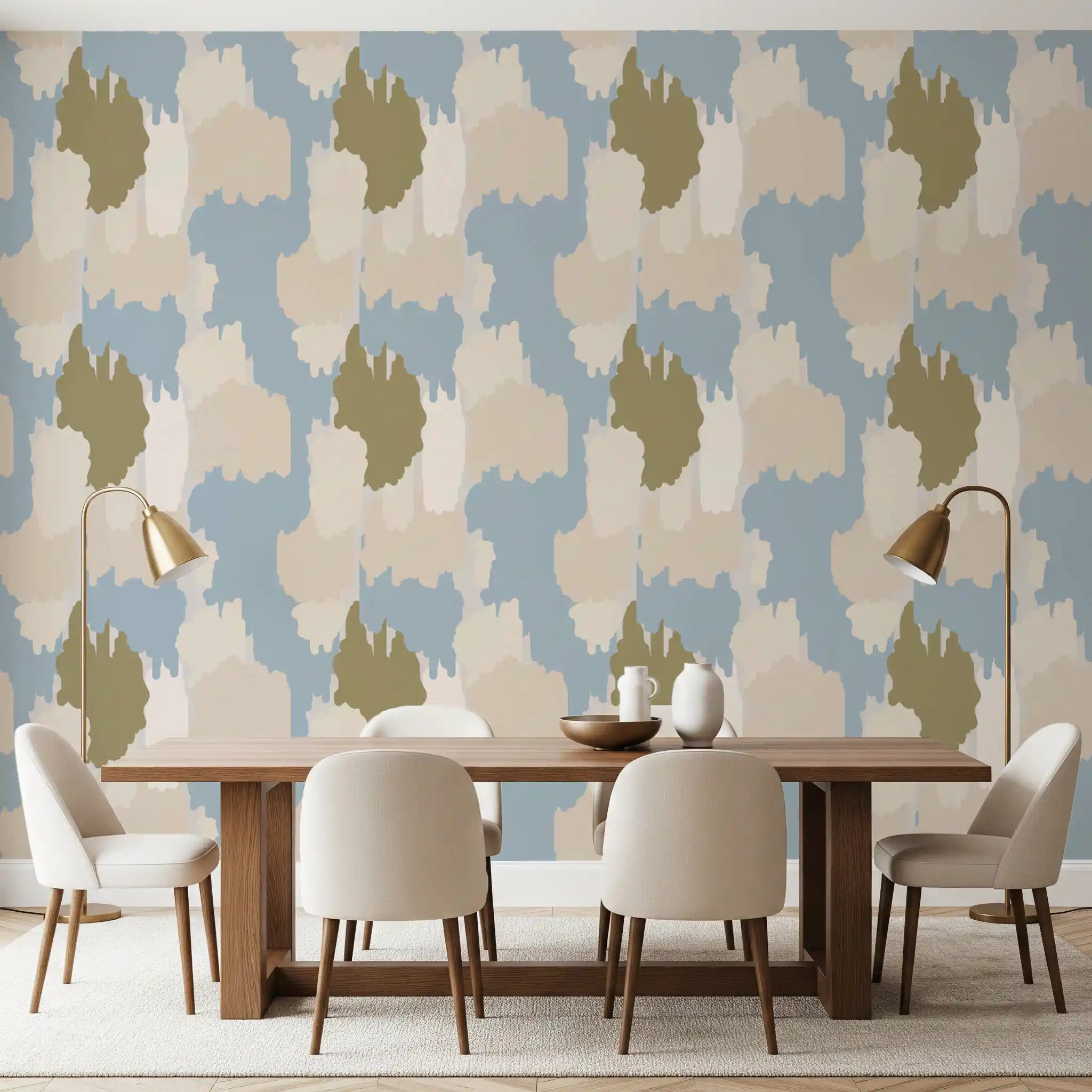 Blue Abstract Wallpaper | Coastal Boho Brush Design Style