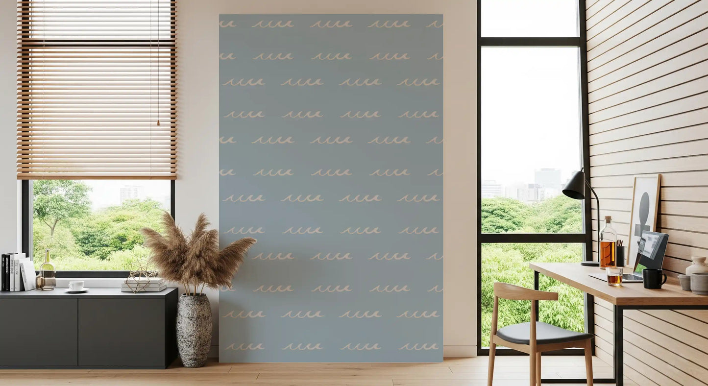 Office Home wallpaper with cream wave shapes and soft blue coastal detail