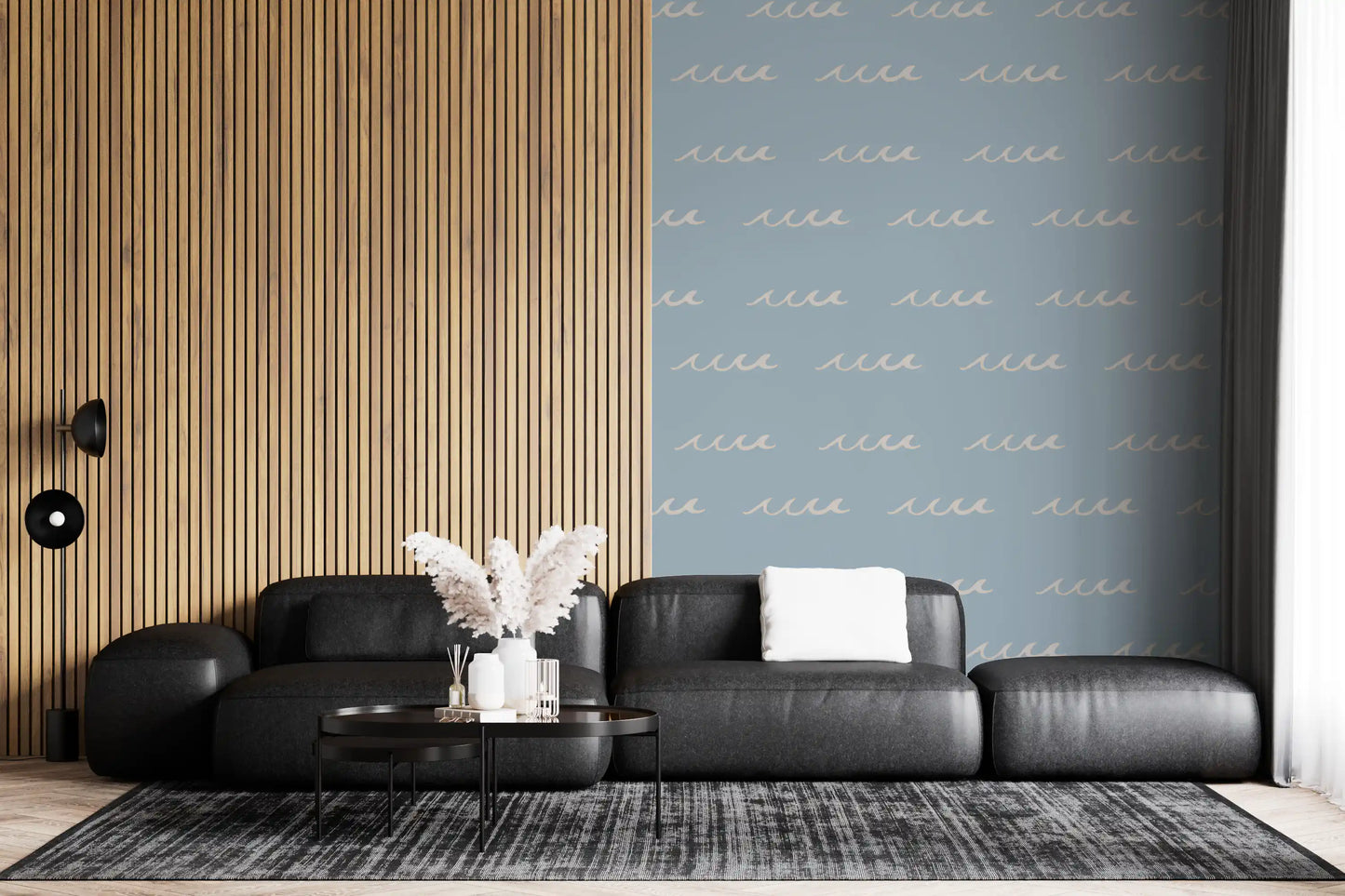 Blue surf wallpaper with gentle wave icons and uncluttered pattern flow