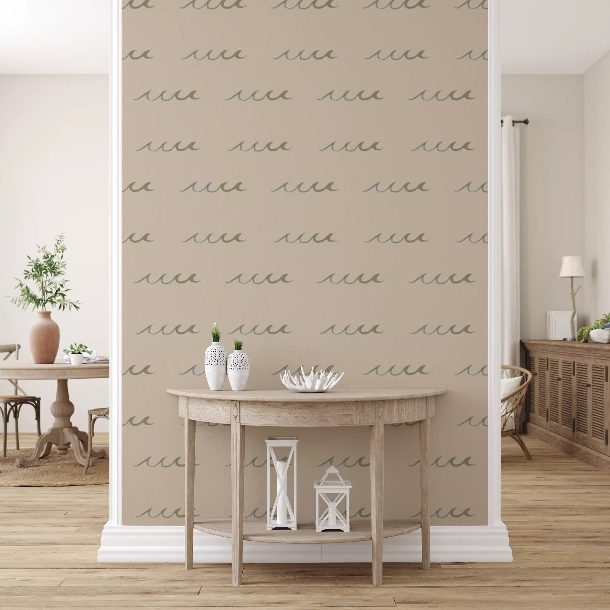 Home featuring Boho Coastal Wallpaper with simple sand wave detail
