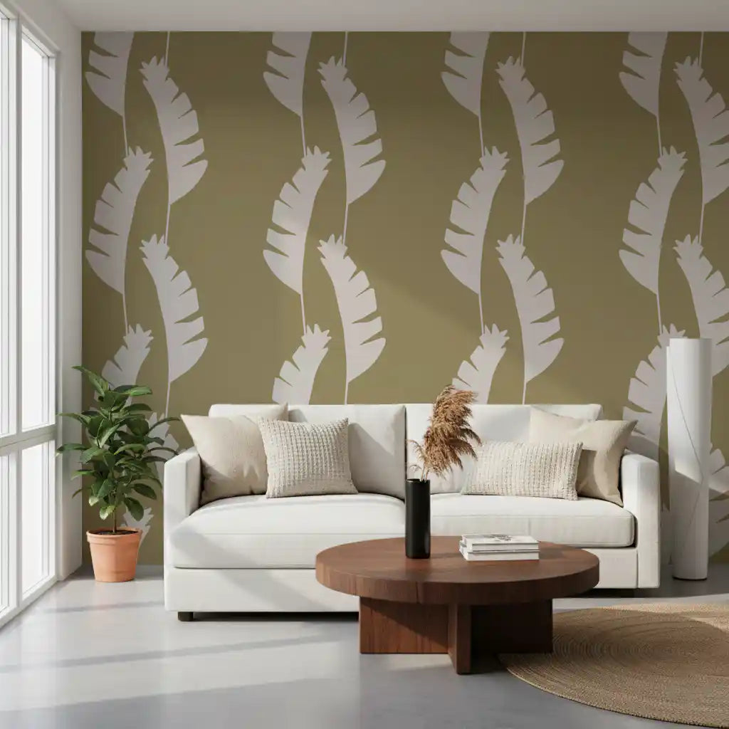 Olive Green Banana Leaf Wallpaper Boho Coastal Wallpaper⁠