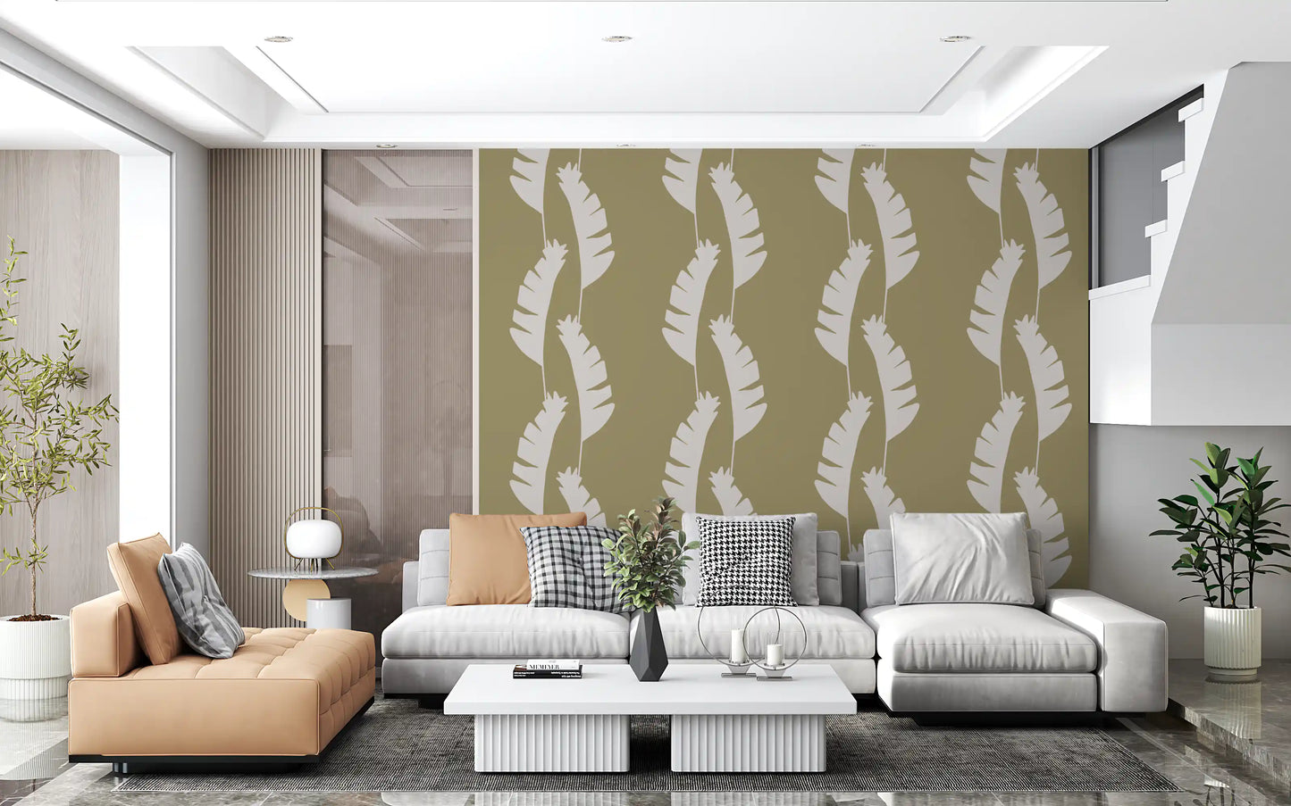 Olive Green Banana Leaf Wallpaper Boho Coastal Wallpaper⁠
