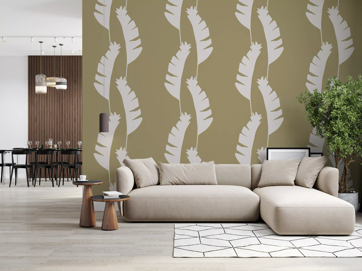 Olive Green Banana Leaf Wallpaper Boho Coastal Wallpaper⁠