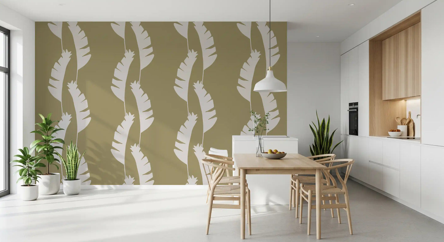 Olive Green Banana Leaf Wallpaper Boho Coastal Wallpaper⁠