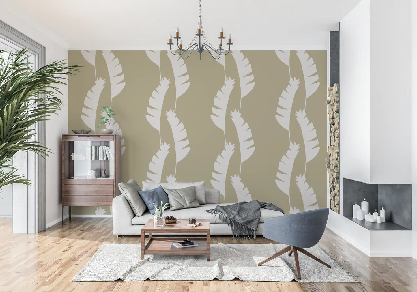 Olive Green Banana Leaf Wallpaper Boho Coastal Wallpaper⁠