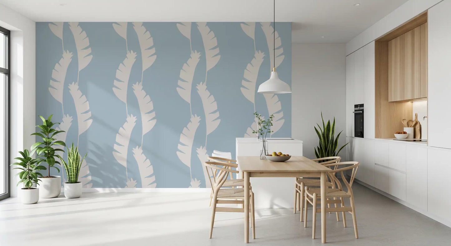 Soft Blue Banana Leaf Wallpaper Boho Coastal Wallpaper⁠