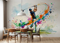 Dining room wall mural featuring Dynamic Golf action and watercolor arcs
