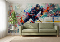 Sports wall mural with Brushstroke Blitz player and energetic rink scene