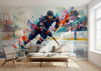 Hallway wall mural using Hockey Action mural and dynamic brushwork