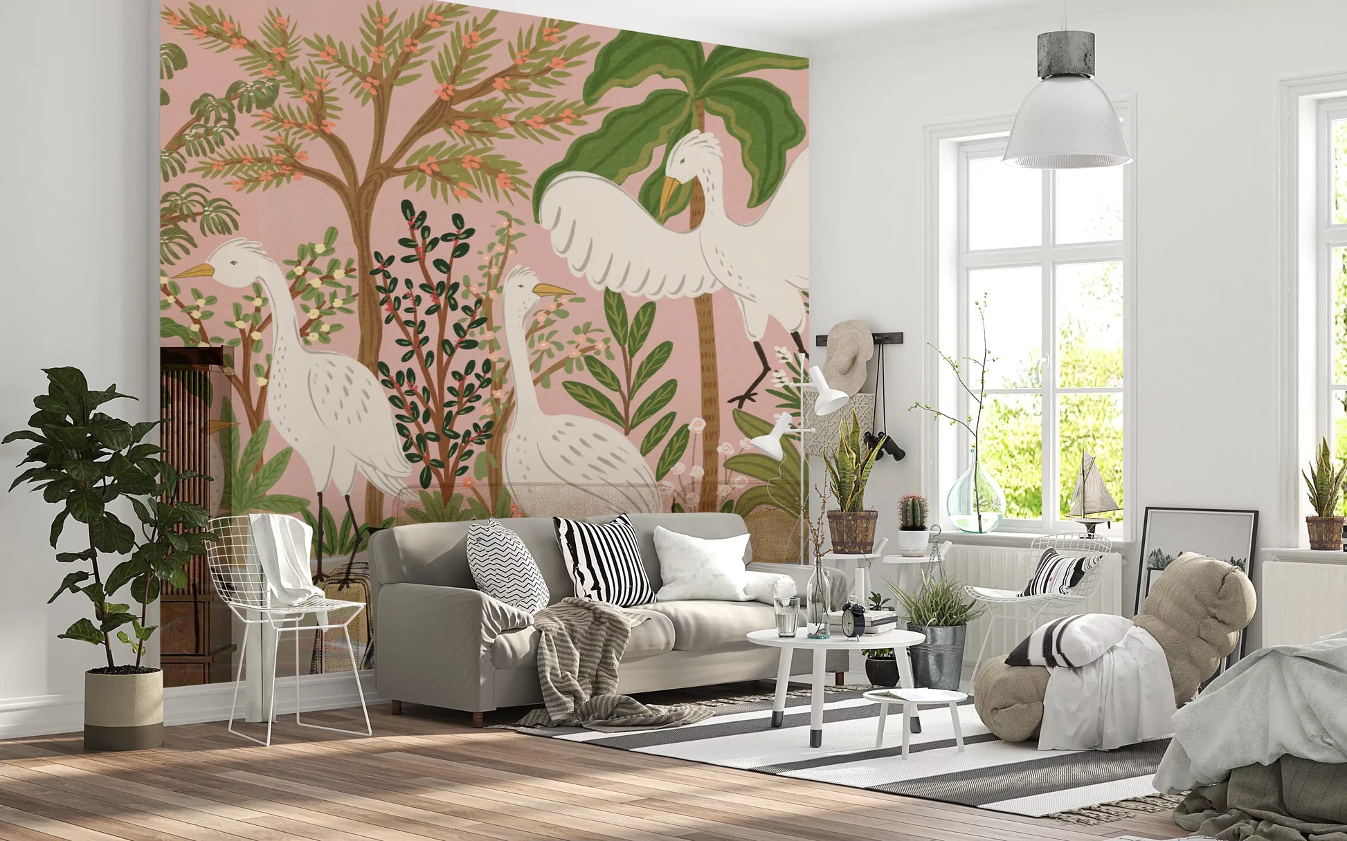 Nature wall mural featuring Graceful Egrets and a serene botanical landscape