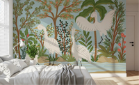 Bedroom wall mural with River Egrets and serene jungle river scene