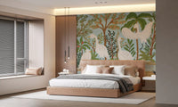 River Egrets wall mural with white birds, riverbank, and tropical greenery