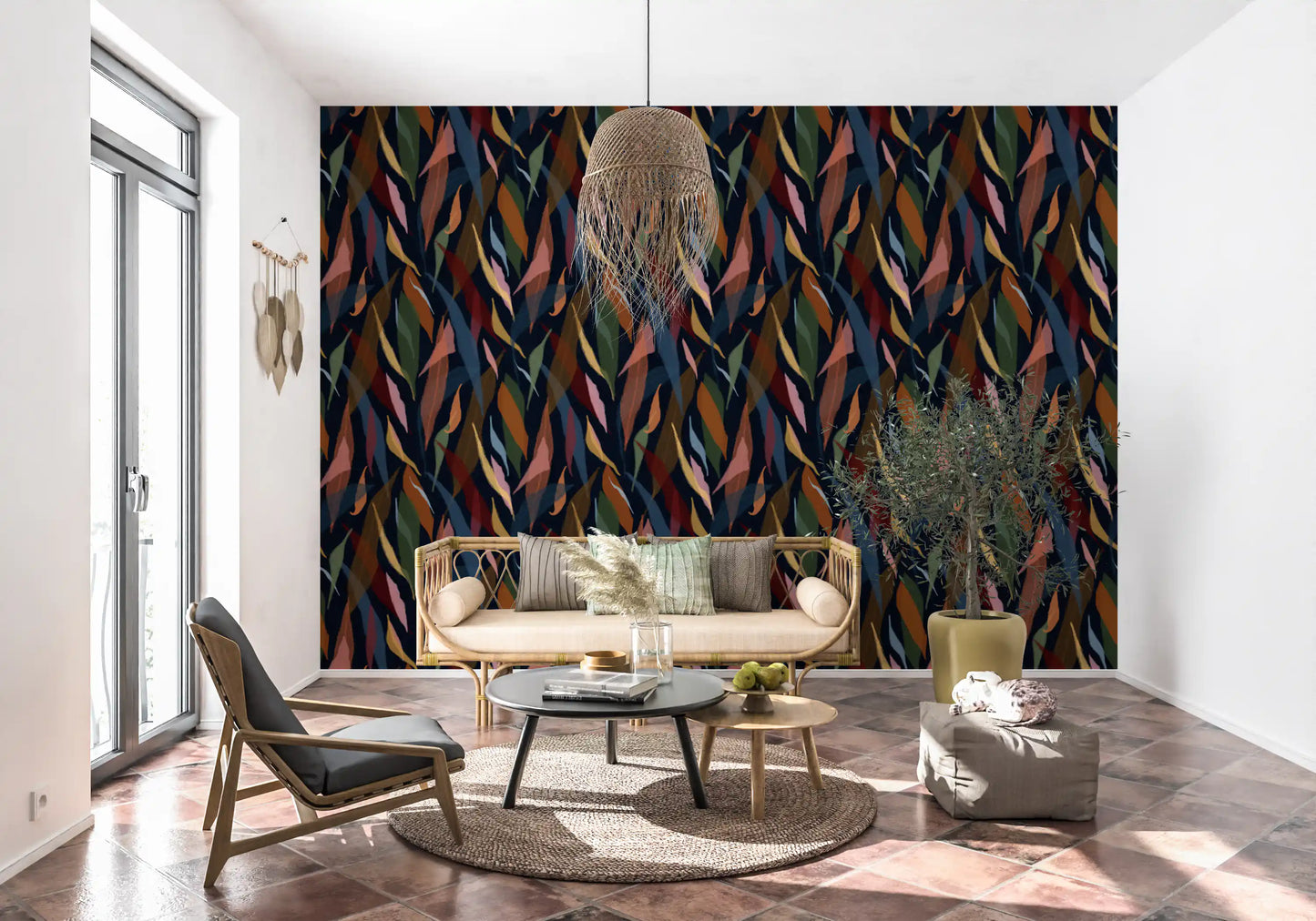 Tropical Painted Foliage Dark Wallpaper⁠